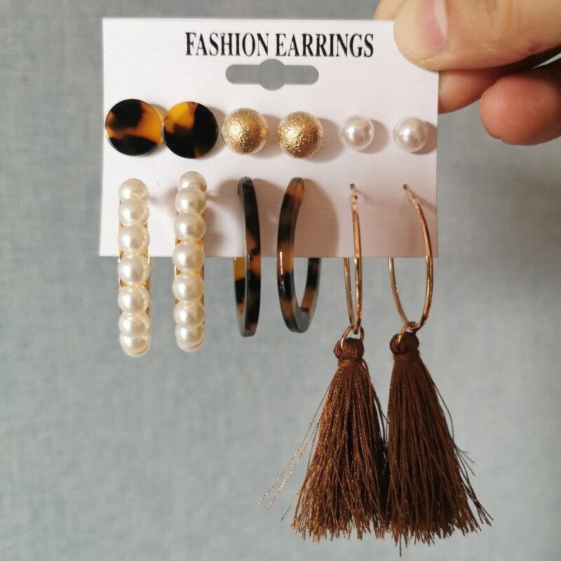 6 Pairs Of Acrylic Circular Earrings Set Leopard Print Personalized Creative Retro Earrings For Girls Women