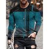 Vintage T-Shirt for Men Irregular Plaid Graphic T Shirts Round Neck Long Sleeve Tee Oversized Man Clothing Top Creative Clothing