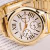 Fashion Women Luxury Roman Numerals Golden Tone Quartz Analog Wrist Watch