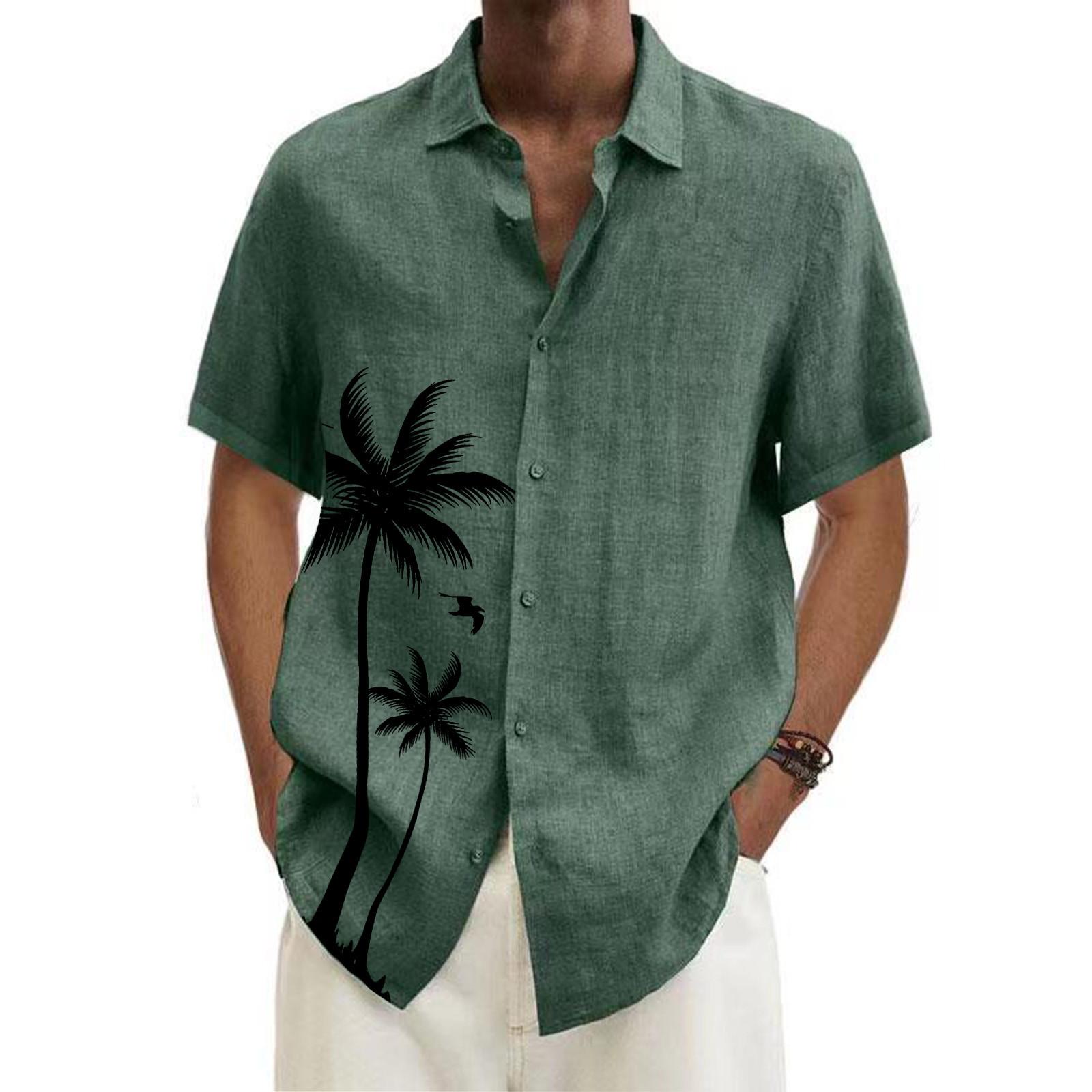 

Дизайнерські весна-літо чоловічі повсякденні бавовняні однотонні сорочки з короткими рукавами Вільні сорочки XXL зелений