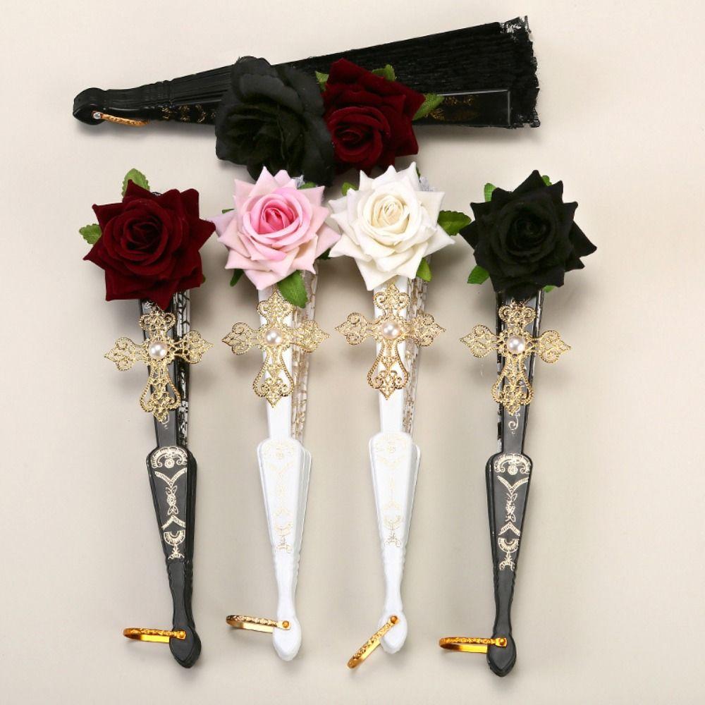 Éventail Pliant Dentelle Rose Européenne Rétro Ventilateurs de Spectacle Portables Ventilateurs à Main Cosplay Décoration de Maison