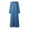 ZANZEA Women Elegant Casual Round Neck Solid Color Long Sleeve Loose Dress