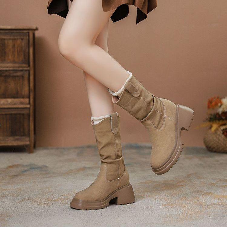

Women s Autumn/Winter Mid-Calf Slouchy Skinny Boots with Hidden Heel 35
