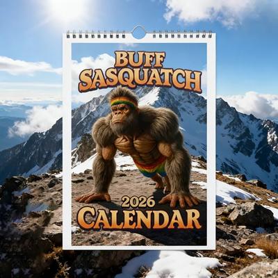 Kalendarz Ścienny 2026 Śmieszny Kalendarz Fitness Sasquatch Kalendarz 12-miesięczny Humorystyczny Prezent Gagowy o Tematyce Siłowni dla Mężczyzn Fanów Kryptydów Miłośników Fitnessu
