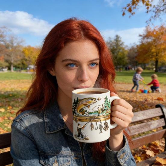 Hooked on Fishing Ceramic Mug 2D Flat Printing Tea Coffee Cup Funny Gifts for Men Dad Husband Fishing Sailing Lovers