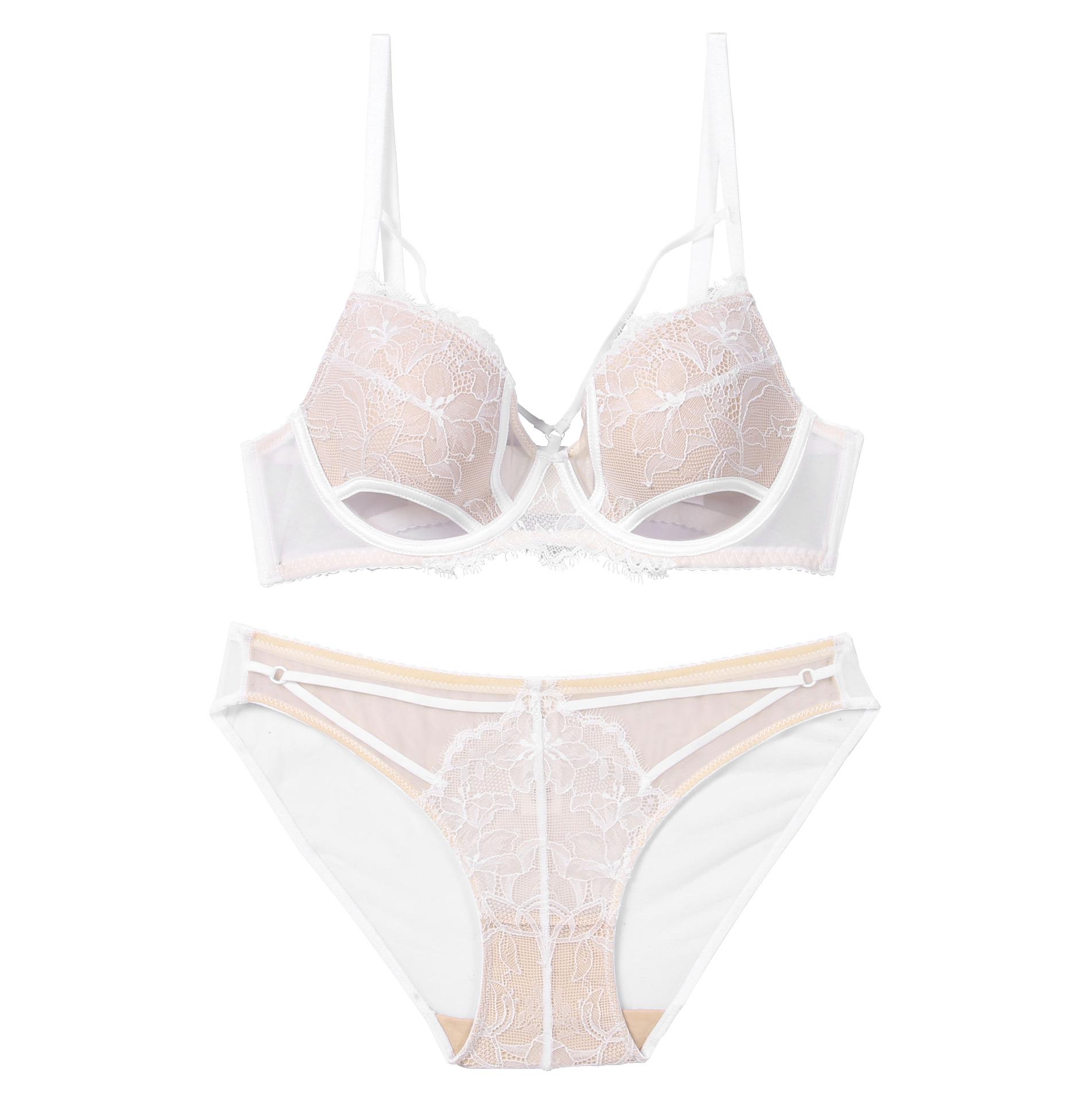 

Французский Сексуальный Комплект Нижнего Белья Большой Бюст Маленький Предотвращающий Отвисание Сексуальный Кружевной Пуш-ап Бюстгальтер Дышащие Сексуальные Трусики 85B белый