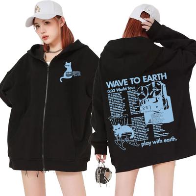 Wave To Earth Cat 0.03 World Tour Album Zipper Hoodie Unisex Fashion Aesthetic Zip Up Sweatshirt Men Casual Fleece Jacket Hooded