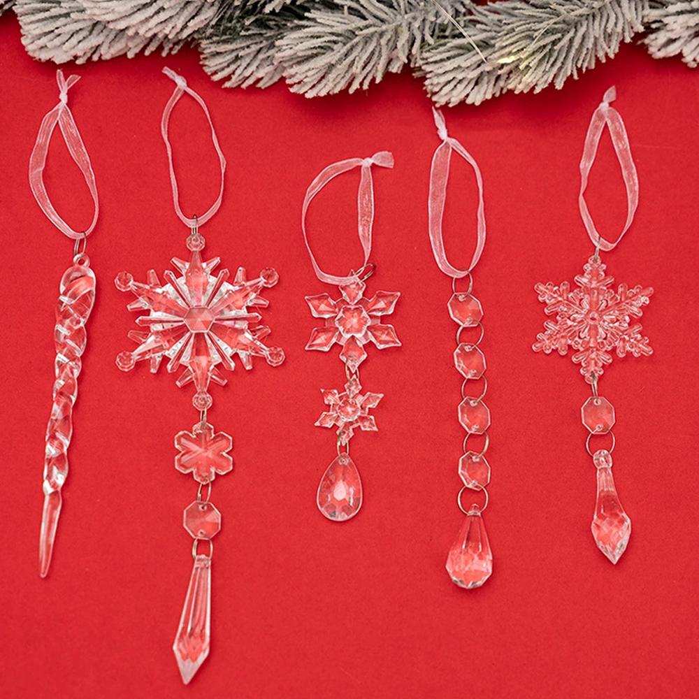 18pcs Christmas Tree Decoration Crystal Ornaments Hanging Acrylic Snowflake Drop Ornaments for Christmas Tree Winter New Year Pa