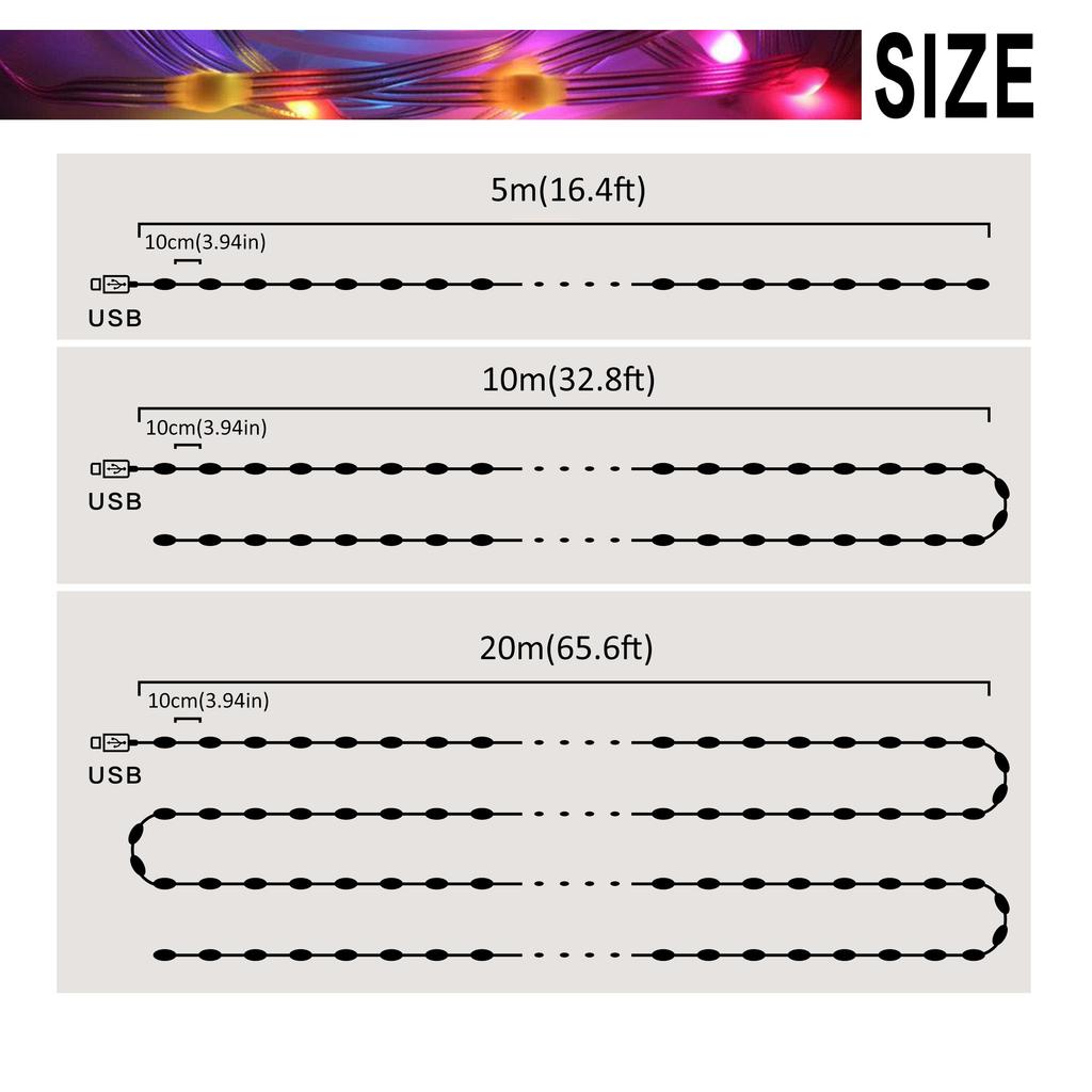 5 m, 10 m, 20 m USB-Smart-Lichterkette mit LED-Traumfarben und App-Fernbedienung für Zimmer, Hochzeiten und Weihnachtsdekoration