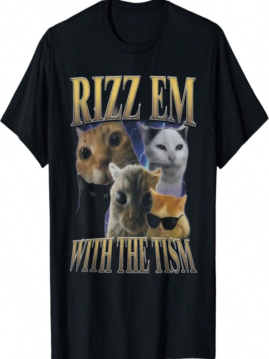 Rizz Em With The Tism Cat Memes Funny Kitten Rizz Up Power T-Shirt S разноцветный