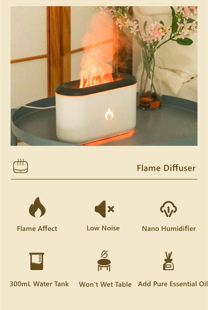 Flame Aroma Diffuser Humidifier with Night Light - Ideal Creative Gift for Home, Bedroom, Family, and Friends.
