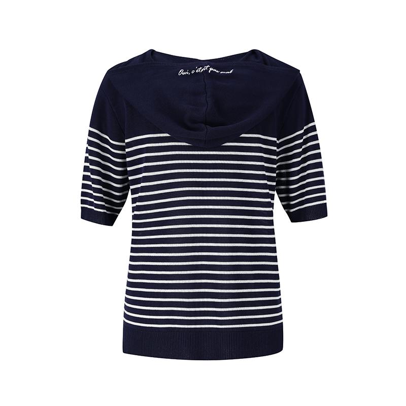 VISITINNEWYORK Hooded Striped Short Sleeve Knit (Vz5Sk72)