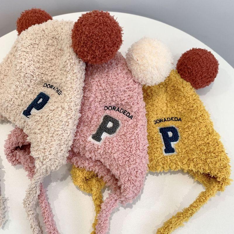 Moda infantil boné outono inverno letra P gorros protetores de orelha bonés de cabeça para meninos meninas bebê bombardeiro chapéus unissex 1 2 3 4 anos