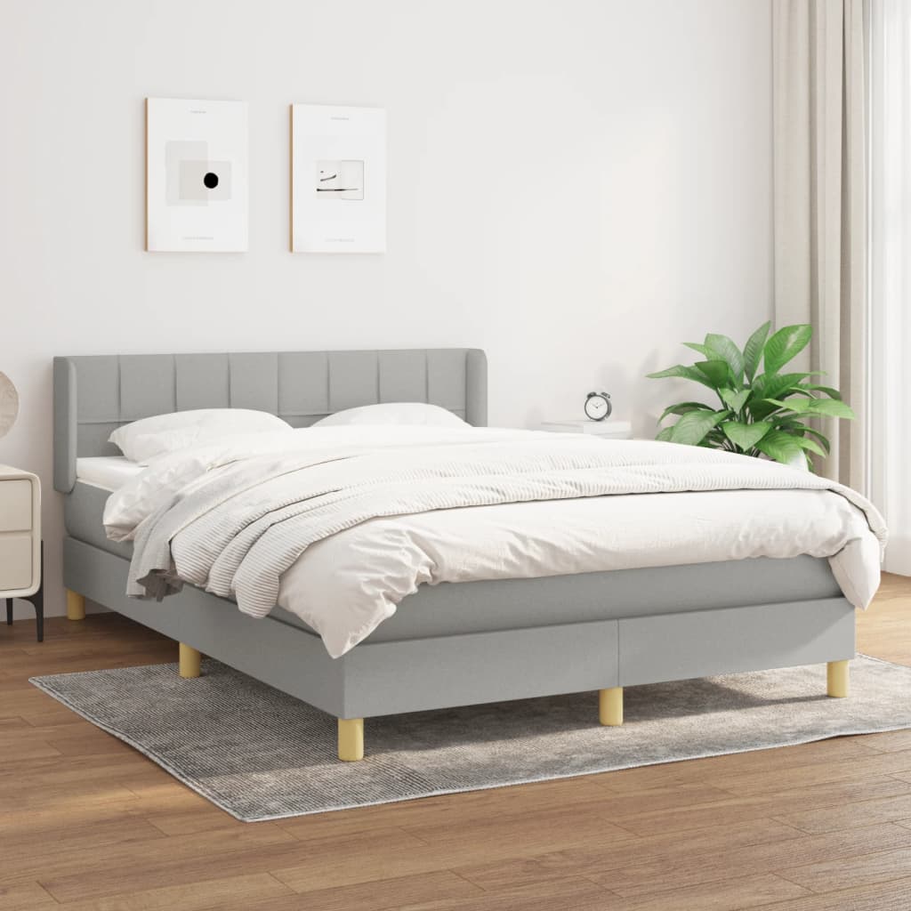 Vidaxl Letto Continentale Con Materasso, Grigio Chiaro, Tessuto, 140X190Cm
