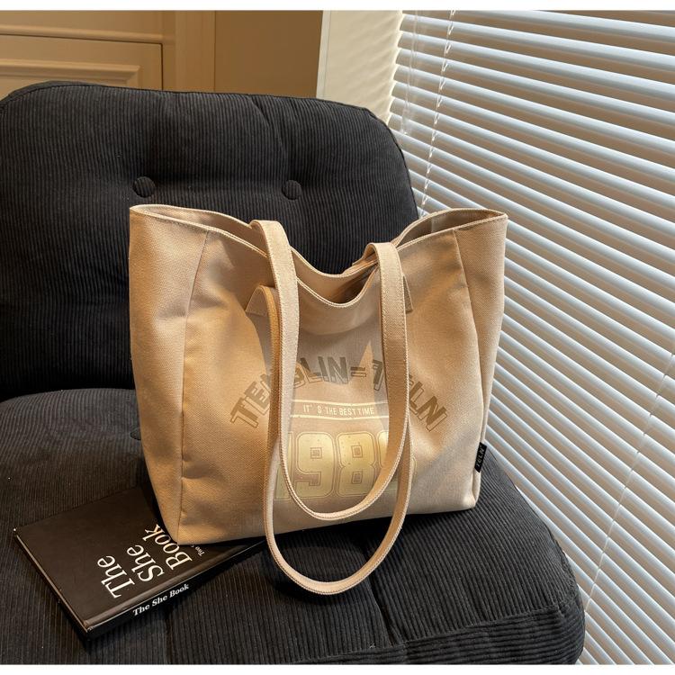

Heat transfer personalized tote bag built-in pocket large-capacity shopping bag pure cotton canvas bag shoulder bag хаки