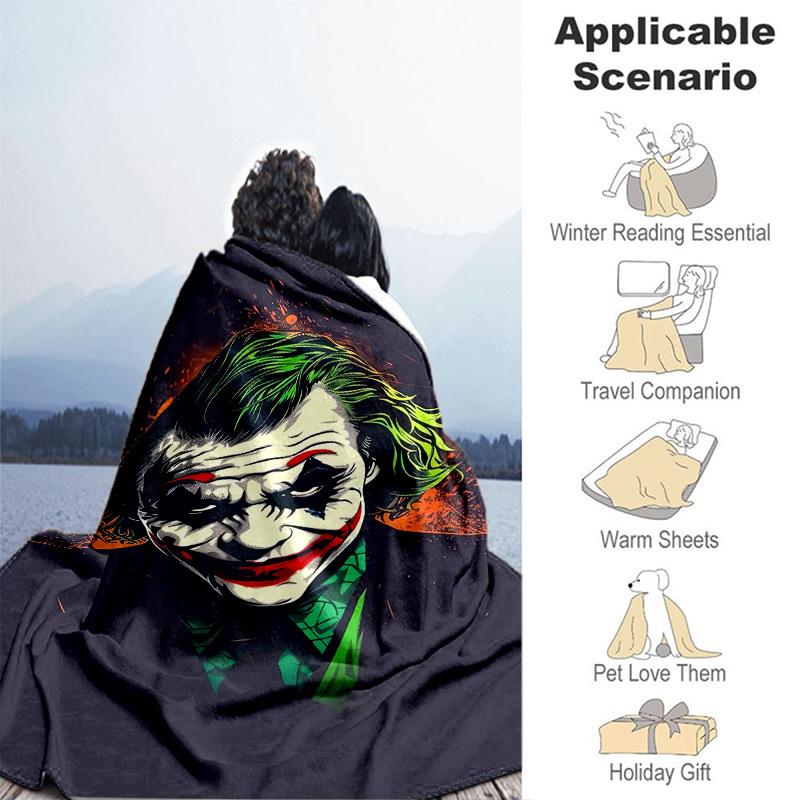 1pc Joker Artwork Illustration Cartoon Blanket,Portable Throw for Travel & Camping, All Season Cozy Blanket,Ideal Gift