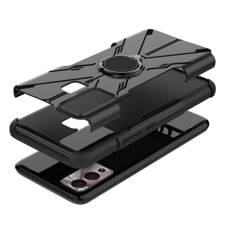 Case for Infinix Hot 12 Play 4G, Case Shockproof KickStand Ring, Black