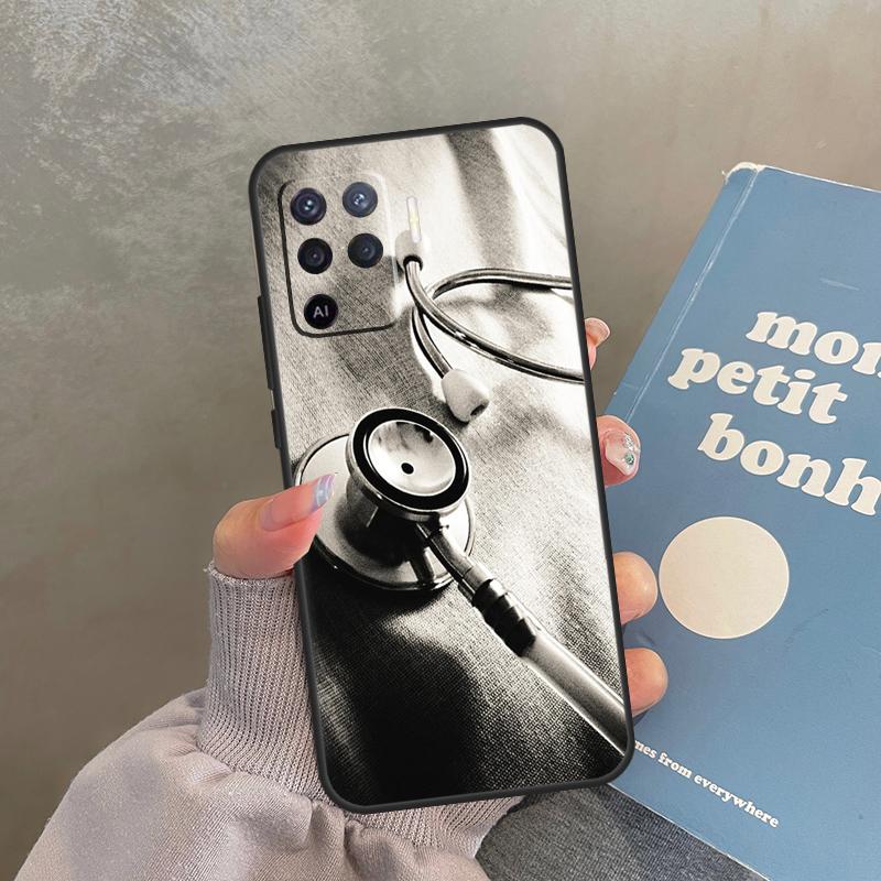 Doctor Nurse Heart Stethoscope Case For Oppo A98 A78 A79 A18 A38 A58 A40 A60 A80 A16 A76 A96 A15 A74 A94 A54 A17 A77 Cover