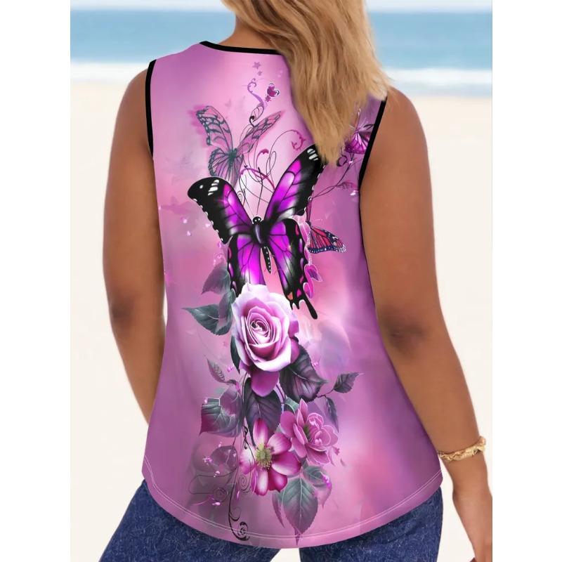 Summer Women's Sleeveless Colorful Cute Butterfly Wolf Tiger Print Vest Comfortable Soft Leisure Loose Fashionable Versatile Vest