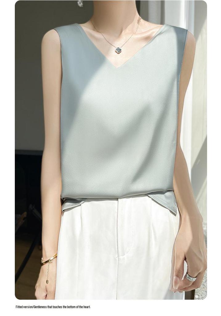 Reversible Satin Camisole for Women - V-Neck Front, Round Neck Back, Solid Color, Perfect Silk Vest to Pair with Suits