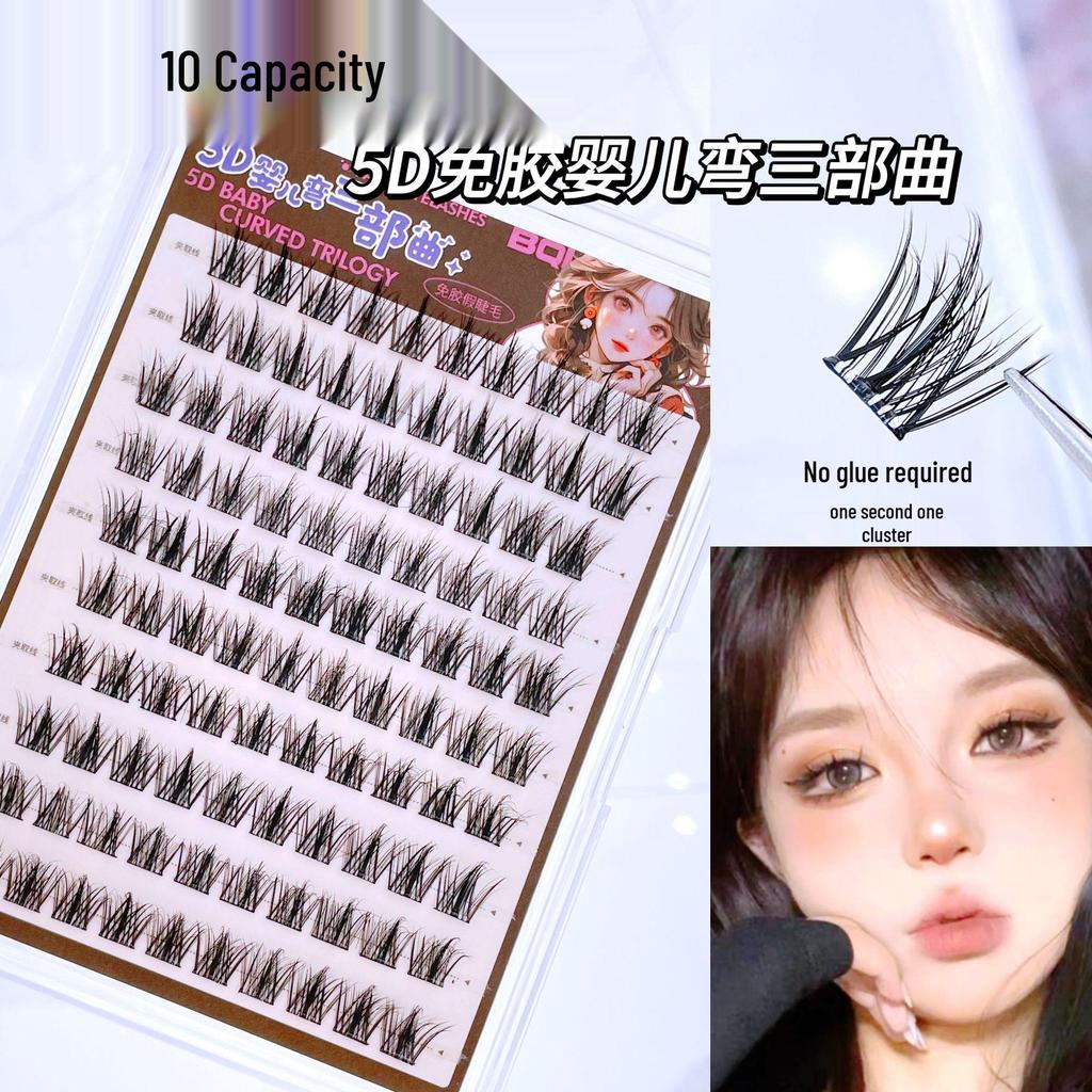Self-Adhesive Natural Fishtail False Eyelashes - Beginner-Friendly, No Glue Needed, Wide Band