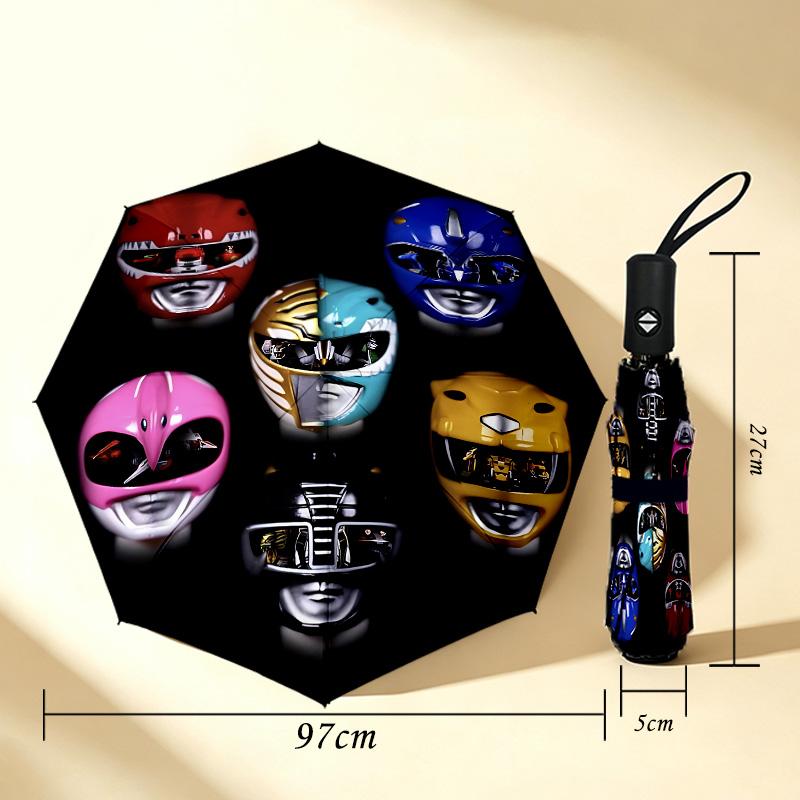 Power Rangers 8 Ribs 3Fold Black Glue Uv Protection Umbrella Sun Protection Rainproof Compact Folding Umbrella For Travel Daily Use C923957