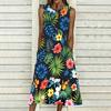 Plus Size Women Sleeveless Crew Neck Dress Fresh Mini Bouquet Flowy Mid Calf Dress