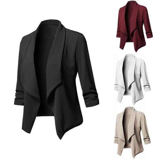 Fashion Women Small Suit Jacket Autumn Long Sleeve Top Solid Color Outwear