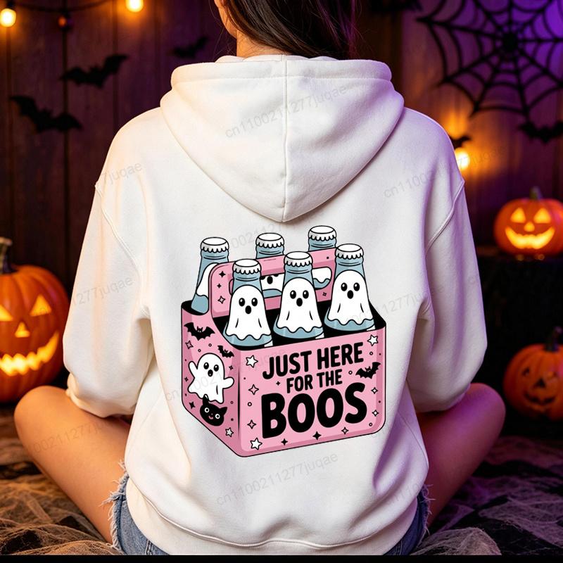 Just Here for The Boos Design Hoodies Long Sleeve Sweatshirt Funny Halloween Beer Sportwear Spooky Party Hoody Gifts
