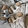 Cowhide Version~ Thick Bottom Heightening Woven Belt Buckle Outer Wear Retro One-word Cool Slippers Women's Beach Slippers