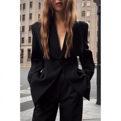 Women's Slim-fit Black Blazer with A Unique Design Sense 2025 New Spring and Autumn Style Slim and Casual Long-sleeved Suit Jacket