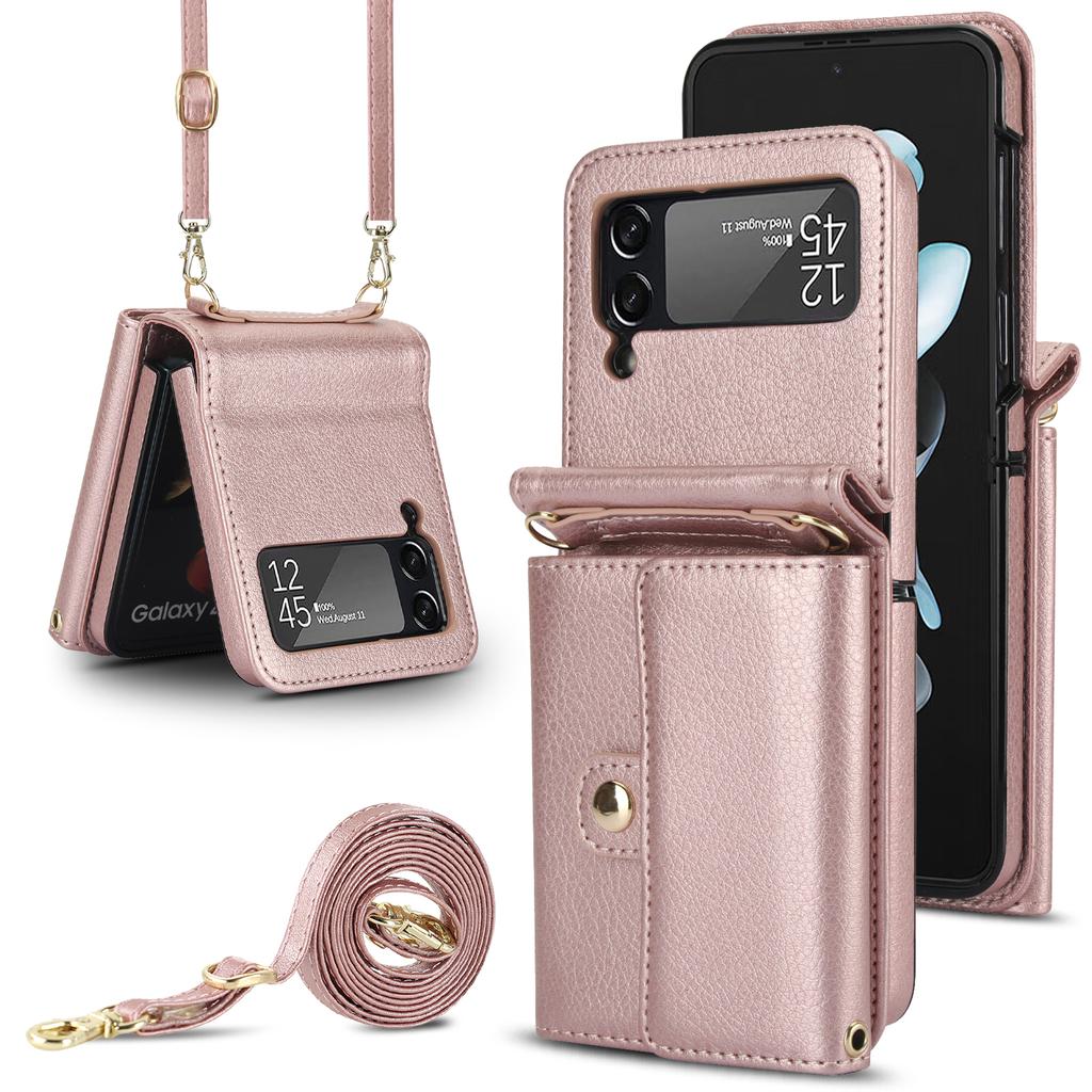 Crossbody Cards Bag Rfid Leather Wallet Case For Samsung Galaxy Z Flip 5 4 3 5G Flip5 Long Lanyard Purse Pocket Hand Strap Cover