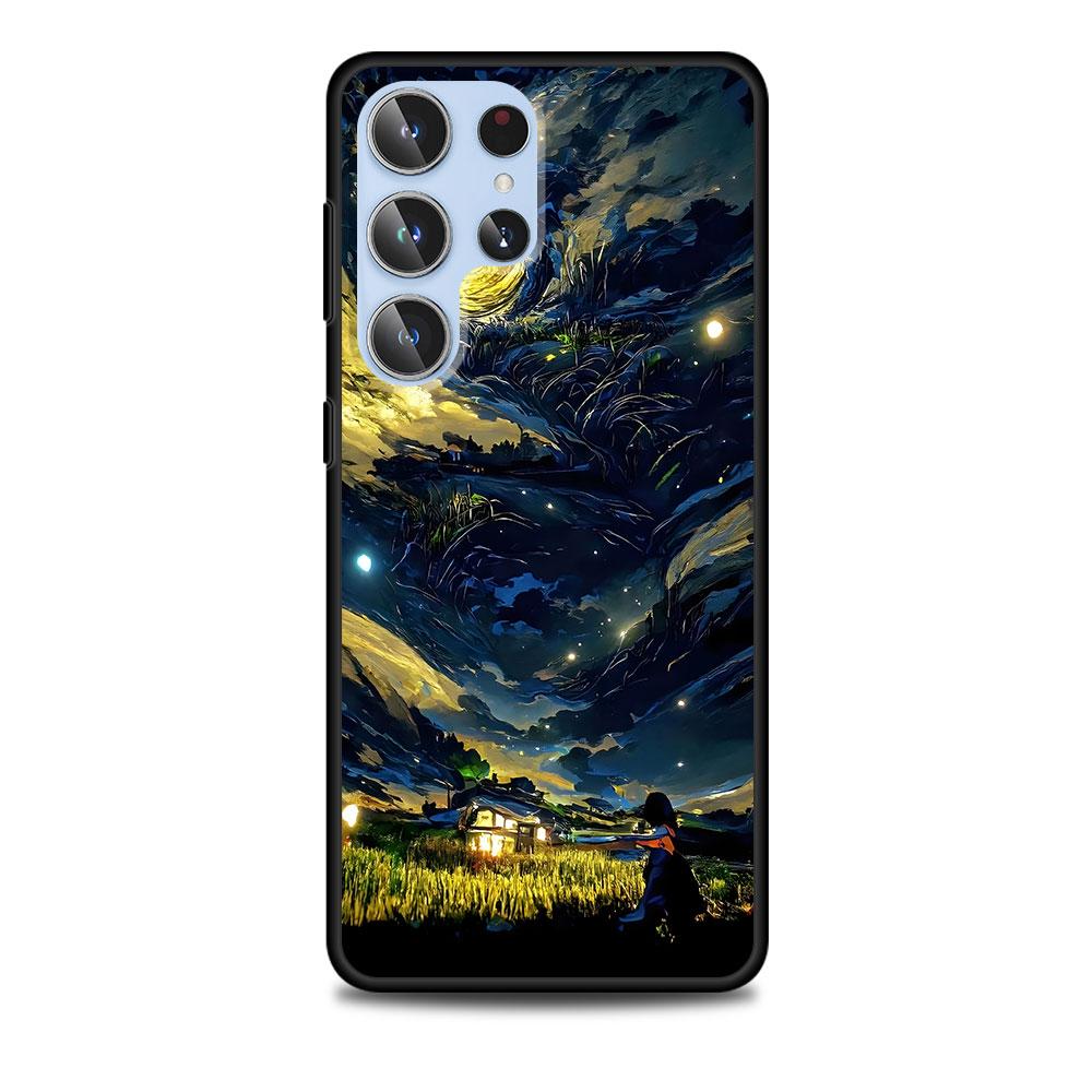 Starry Night Van Gogh Art Case for Samsung Galaxy S23 S21 S20 FE S24 S22 Ultra S10 S10e S9 Plus Soft Black TPU Phone Cover