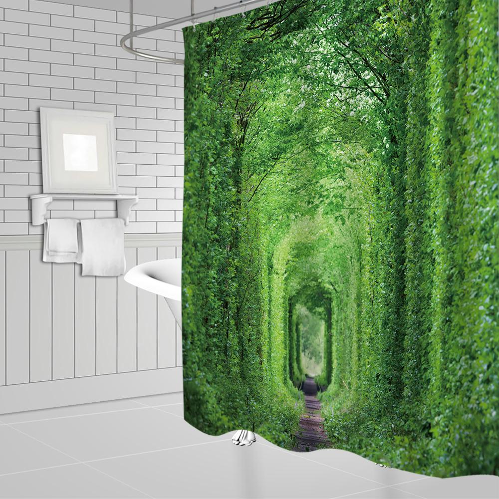 Natural Scenery Shower Curtains Green Tree Floral Plant Landscape Pattern Spring Summer Bathroom Decor Polyester Cloth Curtain