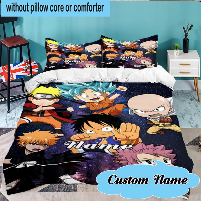 Custom Name Anime Characters Dragon Bedding Set 3pcs, Bedding Set Including 1pc Duvet Cover And 2pcs Pillowcases for Bedroom, Dormitory Gift