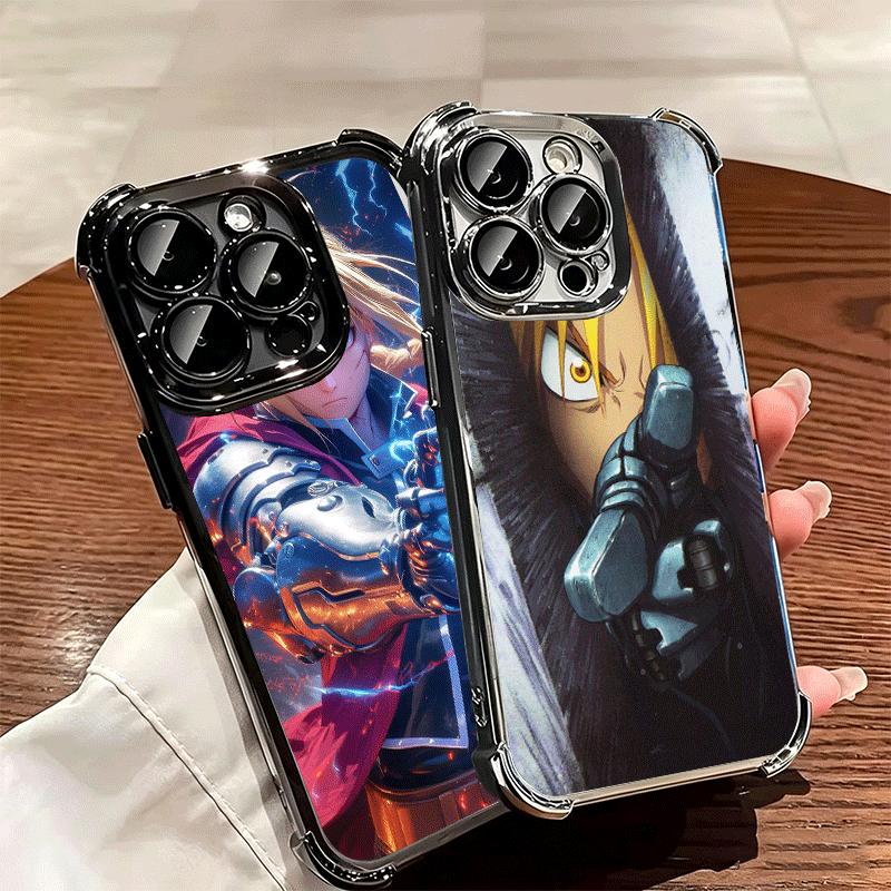 F-ullmetal A-Alchemist Anime Plating Phone Case For Iphone 16 17 Pro Max Air 16E 14 15 Plus 12 13 Mini Anti-Fall Airabag Cover