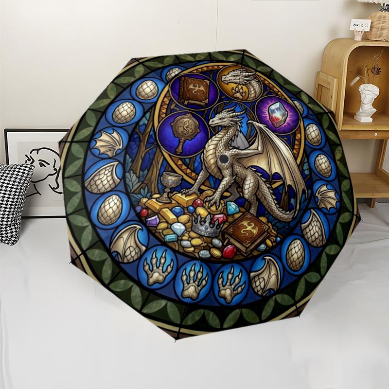 Dragons Treasures Pattern Umbrella, Portable and Foldable Design, 8 Ribs, a Casual Accessory for Halloween, Christmas, and Birthday Gifts.
