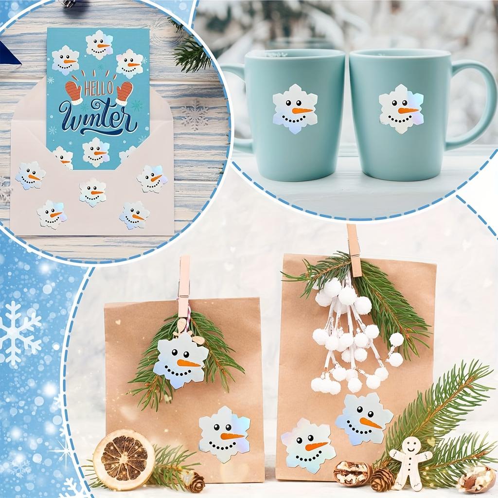 500Pcs per roll Christmas Collection Laser-Cut Snowman Doodle Stickers PVC Self-Adhesive Festive Party DIY Decorative Decals