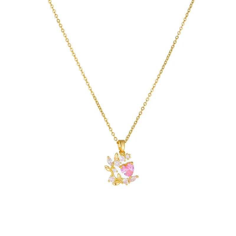 

Stainless Steel Chain Romantic Pink Zircon Love Moon Pendant Necklaces for Women Girl Sweet Cute Accessories Jewelry Gift