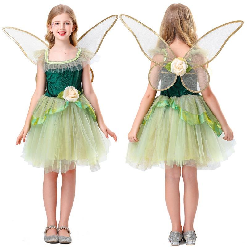 Kindertag Mädchen Prinzessin Tutu Kleid Showkostüme Wald Blumenfee Elfenkleid mit Flügeln