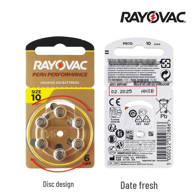 Rayovac A10 Zinc-Air Hearing Aid Battery - Original UK Import