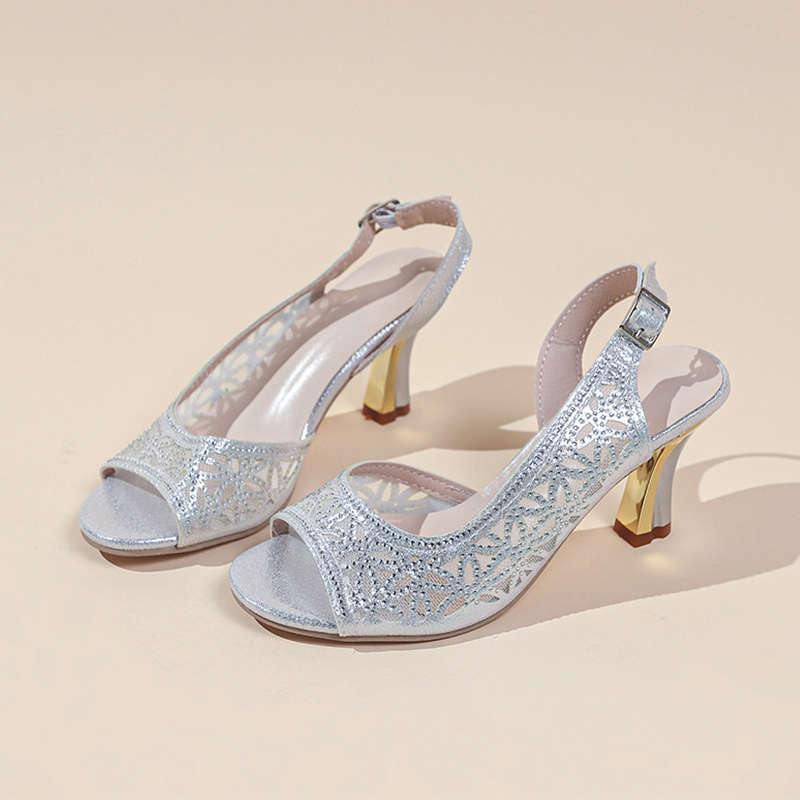 Fish mouth mesh sandals fairy style thick heel summer new  shoes fashion high heels fashion versatile  shoes