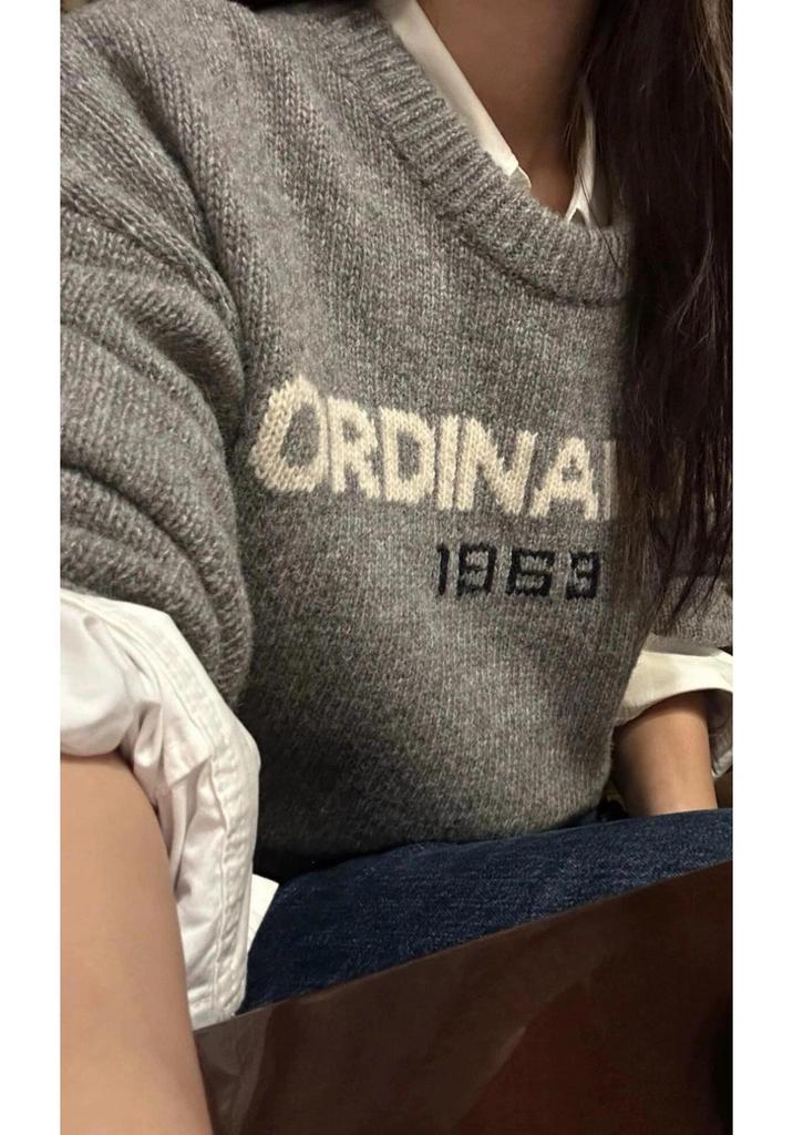 In Stock Miss Wu Korean Retro Letter Print Knit Sweater - 2024 Autumn/Winter Collection