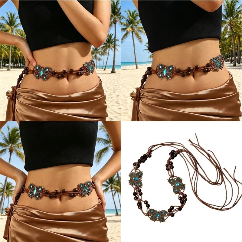 Butterfly Waist Belt with Adjustable Tie Design, Decorative Dress Accent for Skirt Styling, Lightweight Fashion Belt for Festival and Resort Outfits