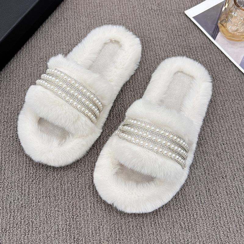 Thick bottom heightening Internet celebrity fluffy slippers women's autumn and winter outer wear ins home home non-slip pearl slippers spring and s