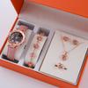 European And American New Crystal Love Jewelry Fashion Temperament Peach Heart Necklace Earrings Ring Bracelet Four-Piece Set