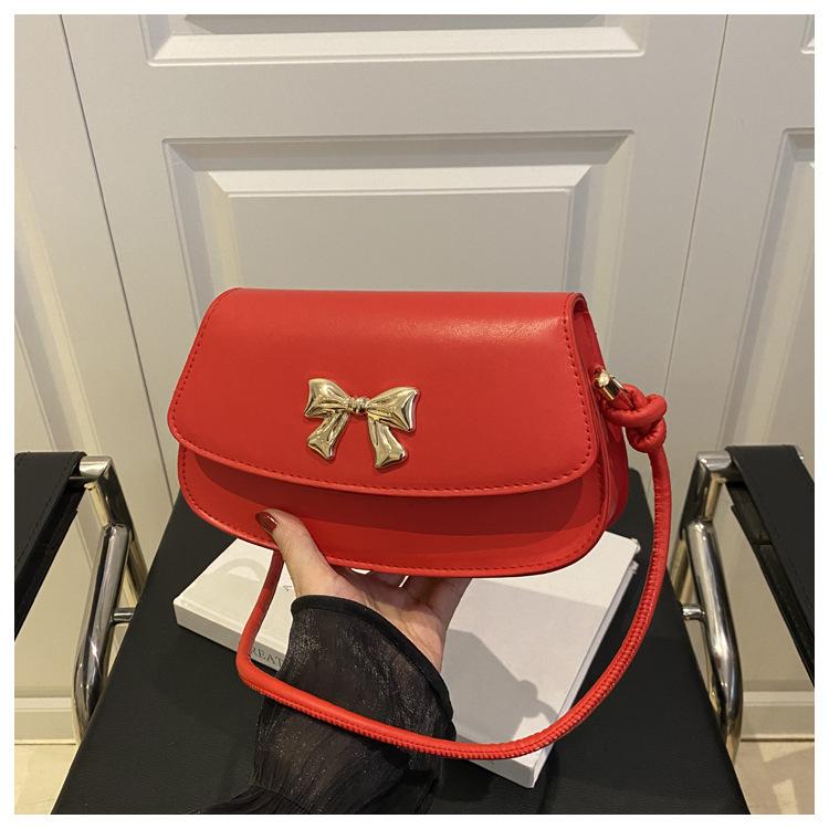 Solid Color 2025 Summer New Fashion Niche Design Shoulder Bag Casual Versatile Foreign Style Bow Messenger Bag