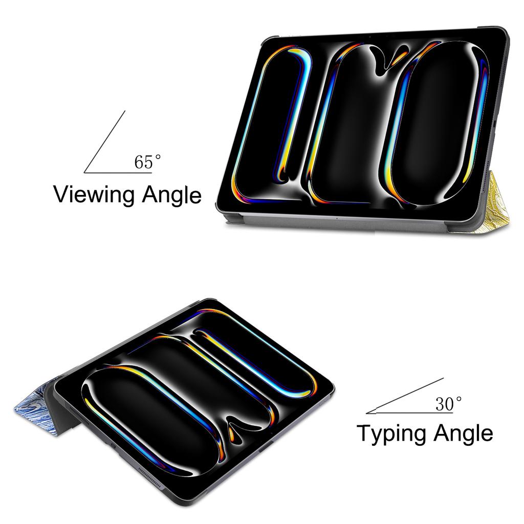 For iPad Pro 11 (2024) Case Trifold Stand PU Leather Pattern Smart Tablet Cover