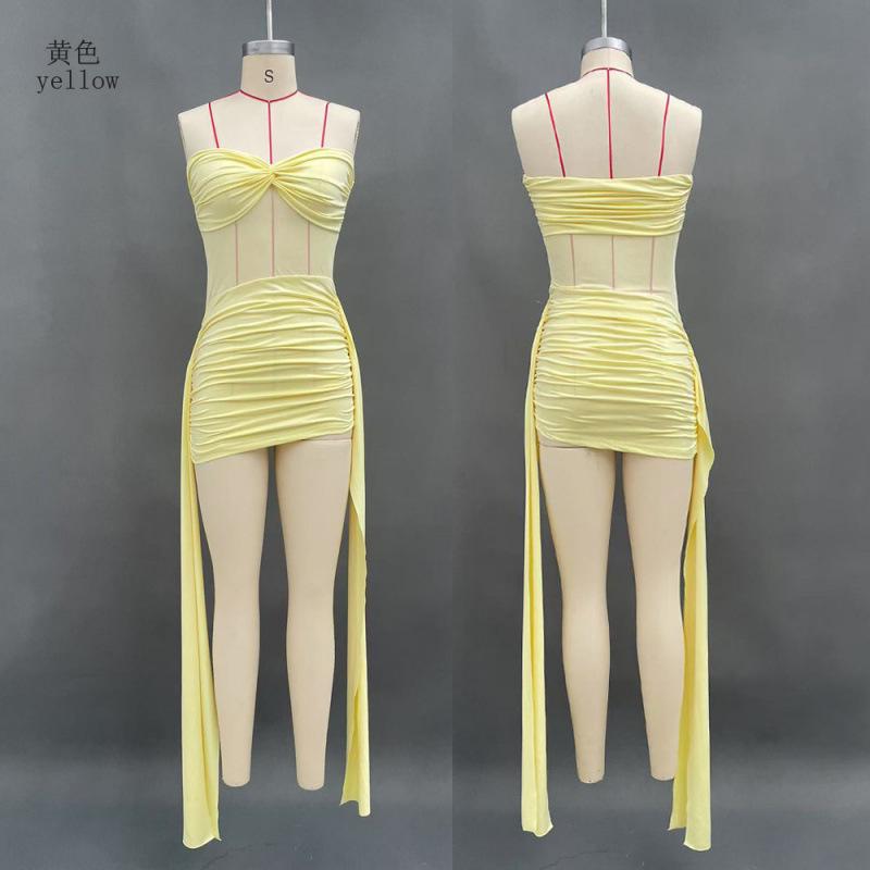 Mesh Splicing Temperament Streamer Tube Top Skirt, Summer European and American Solid Color Dress Women's Clothing