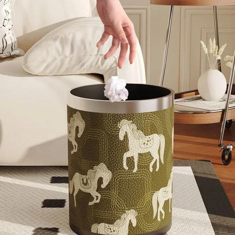 Antique Style Leather Trash Can High Quality Wastebasket Home Living Room Bedroom Trash Bin Wastebasket Home Accessories